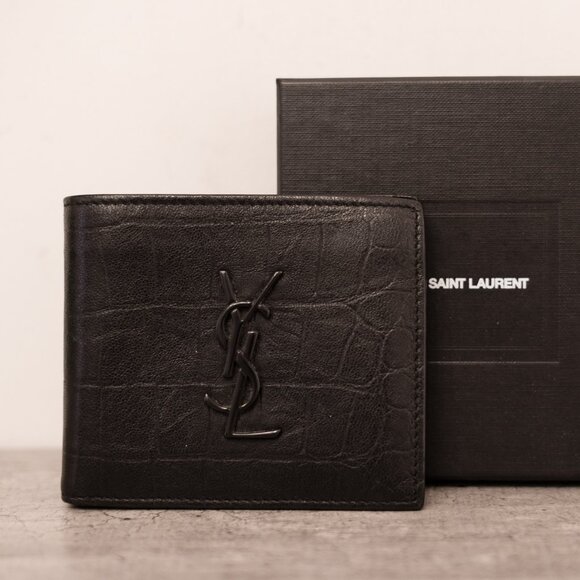 Saint Laurent Croc-Embossed Monogram Leather Wallet - Picture 1 of 5